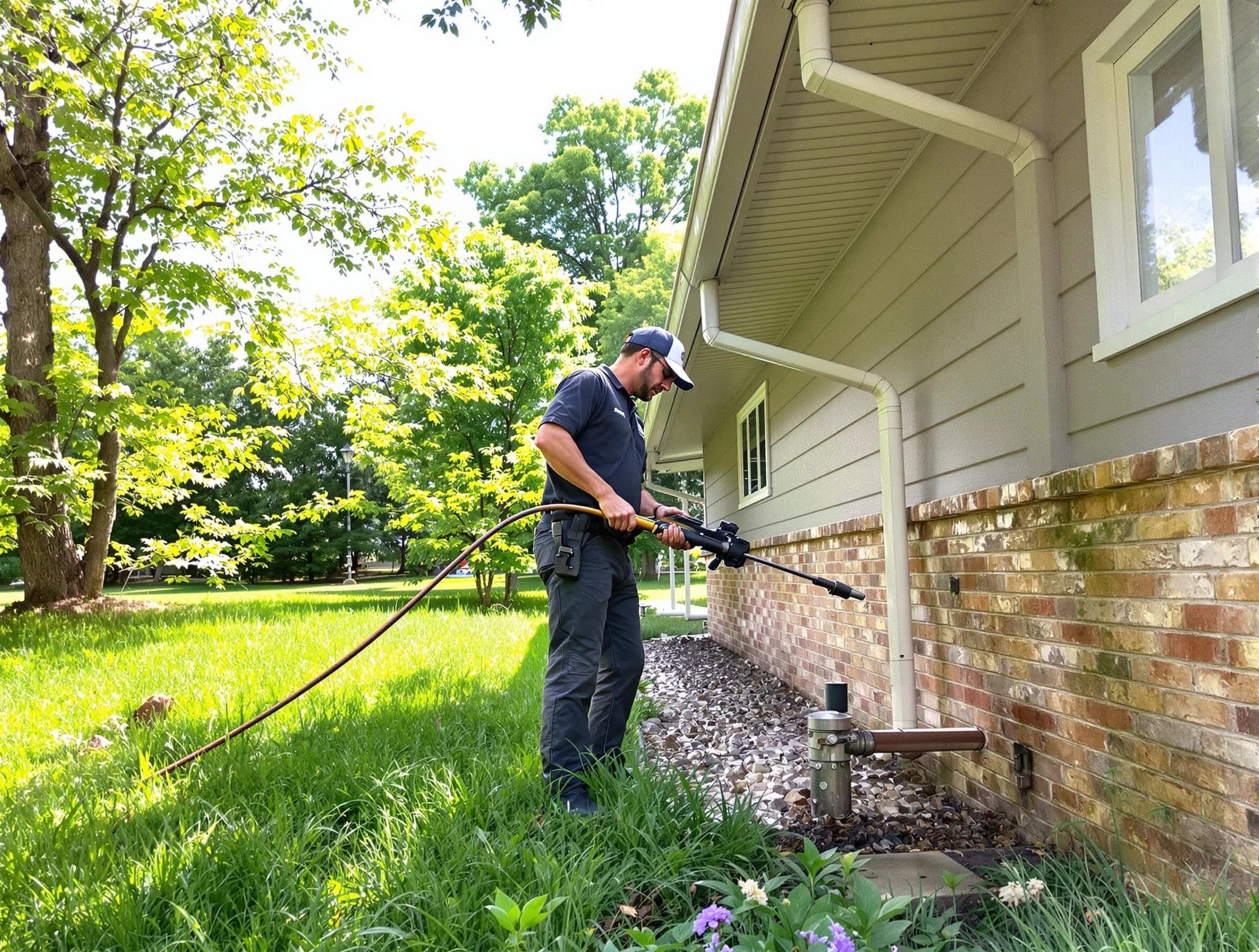 Parma Roofing Company removing debris from a downspout in Parma, OH