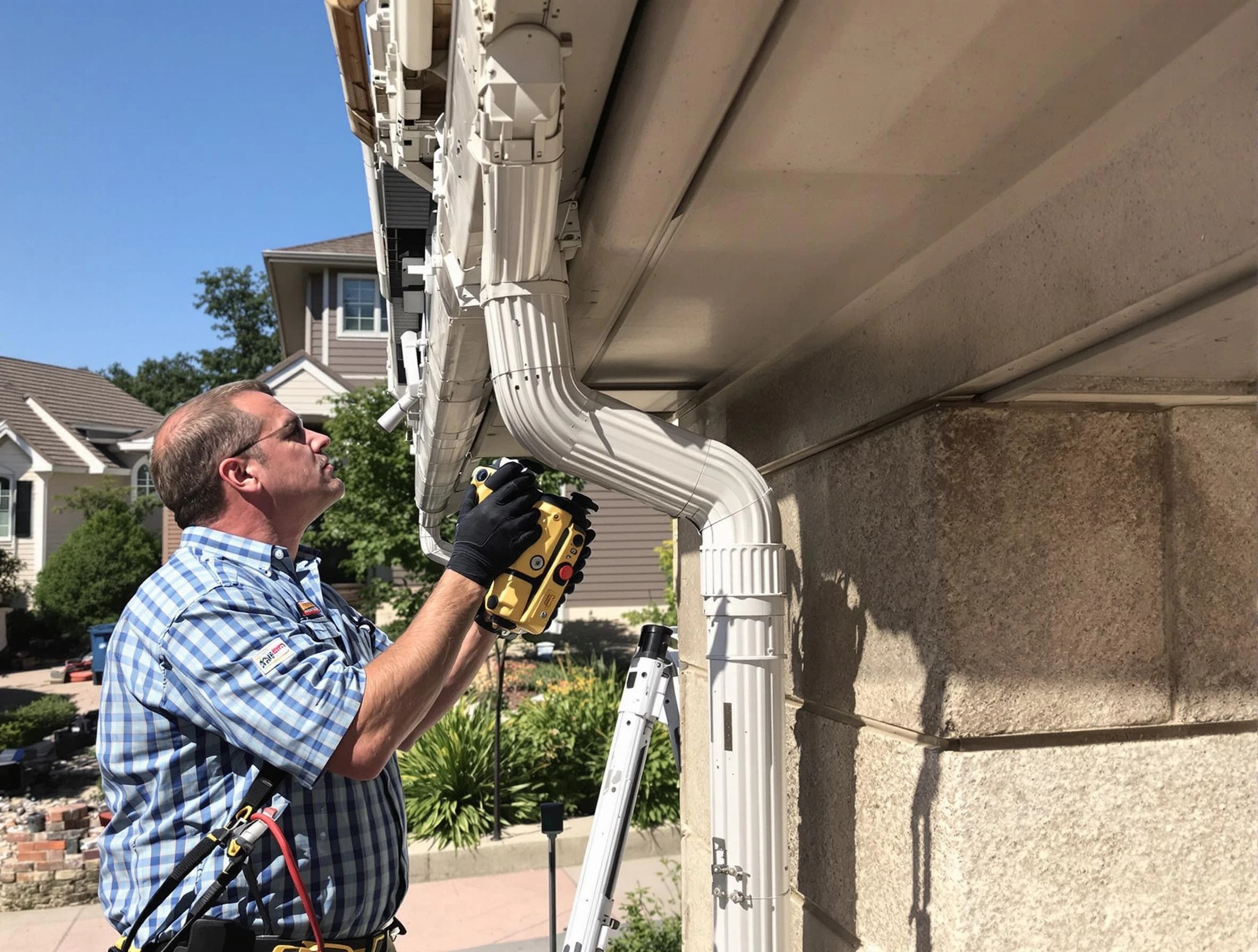 Close-up of a restored downspout system by Parma Roofing Company in Parma, OH