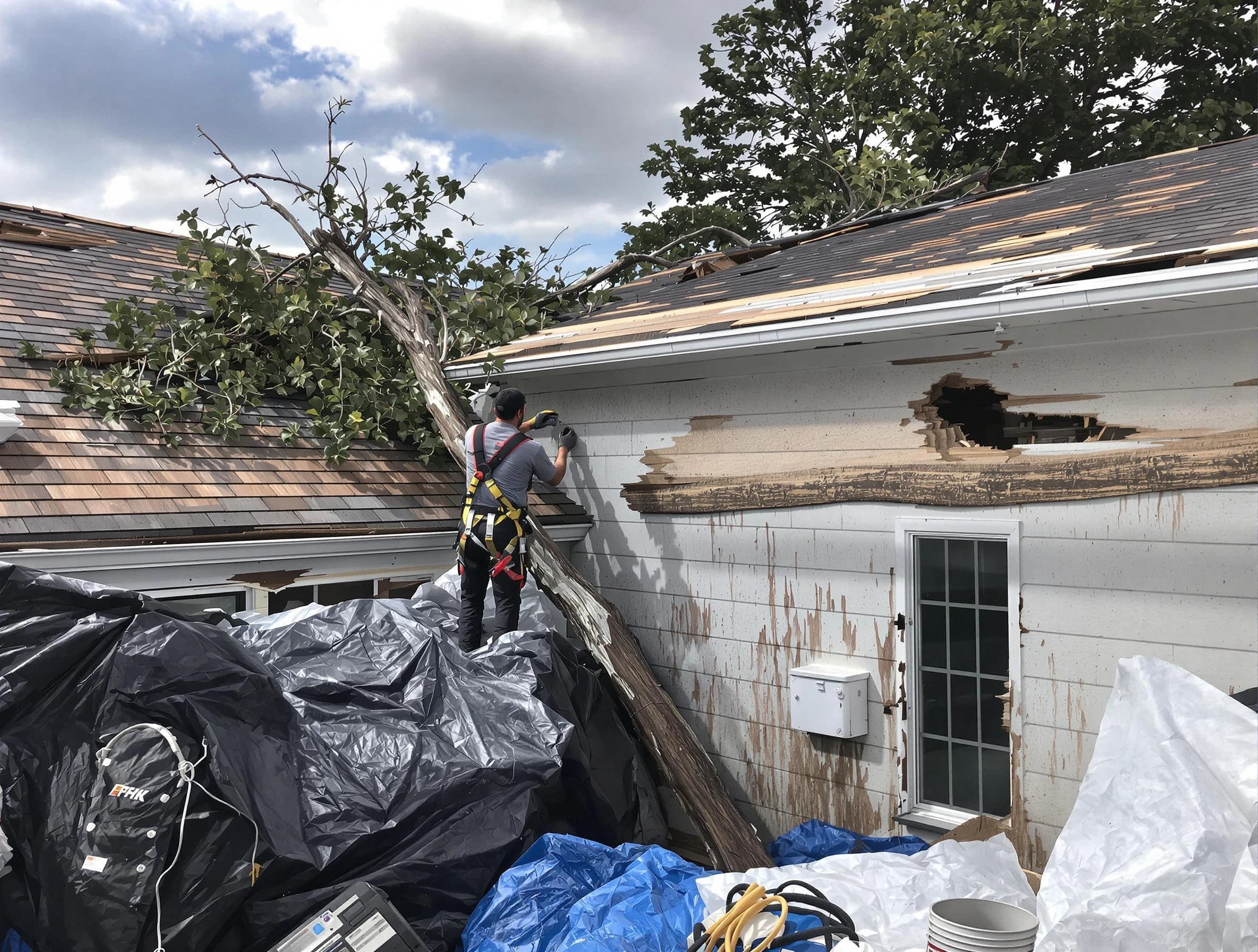 Parma Roofing Company technicians handling urgent roof damage in Parma, OH