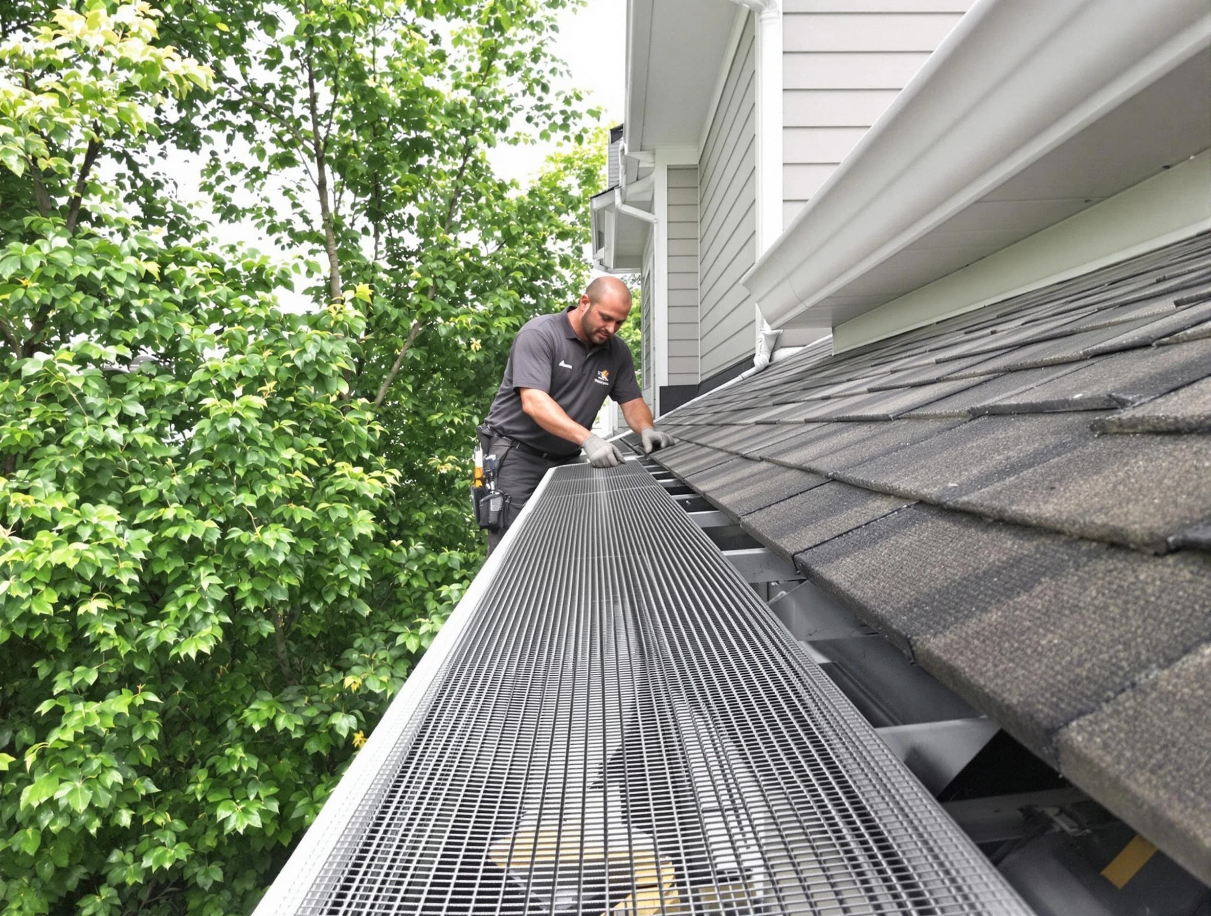 Close-up of gutter guards installed by Parma Roofing Company in Parma, OH