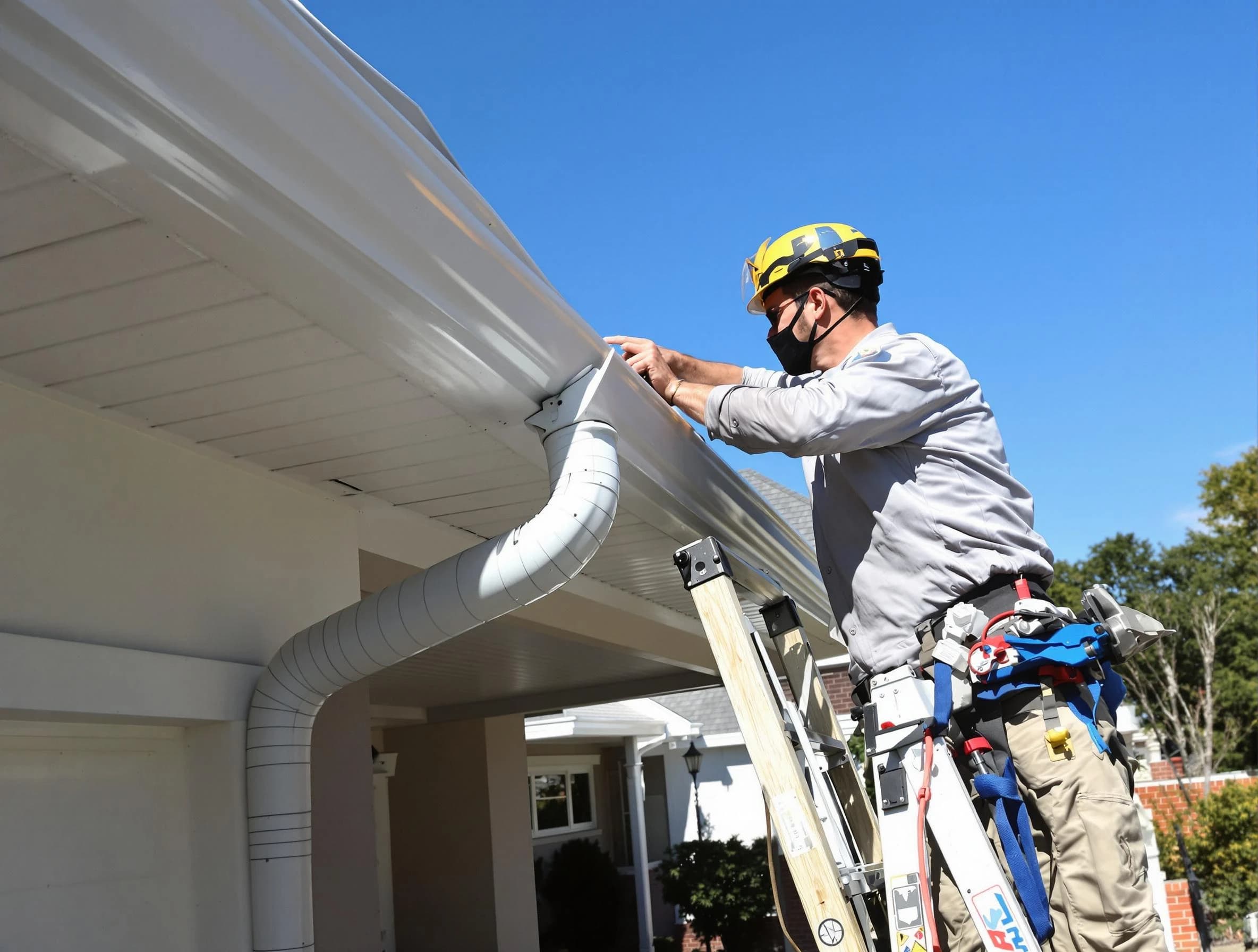 Close-up on a freshly sealed gutter joint by Parma Roofing Company in Parma, OH