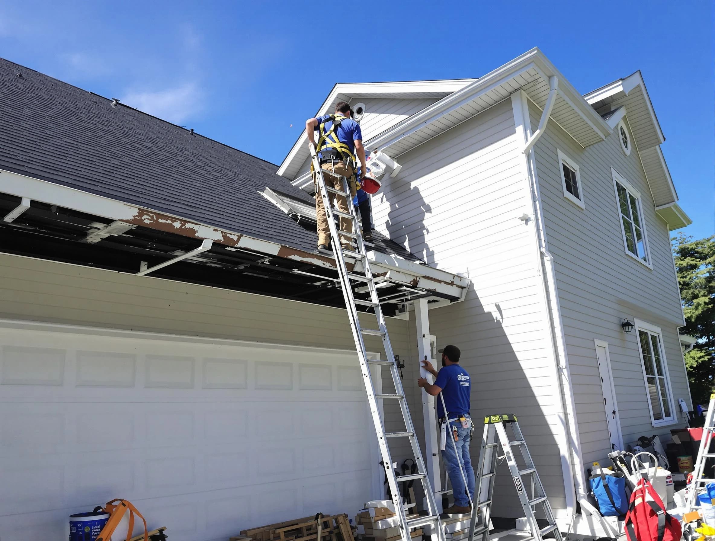 Newly replaced gutters by Parma Roofing Company in Parma, OH