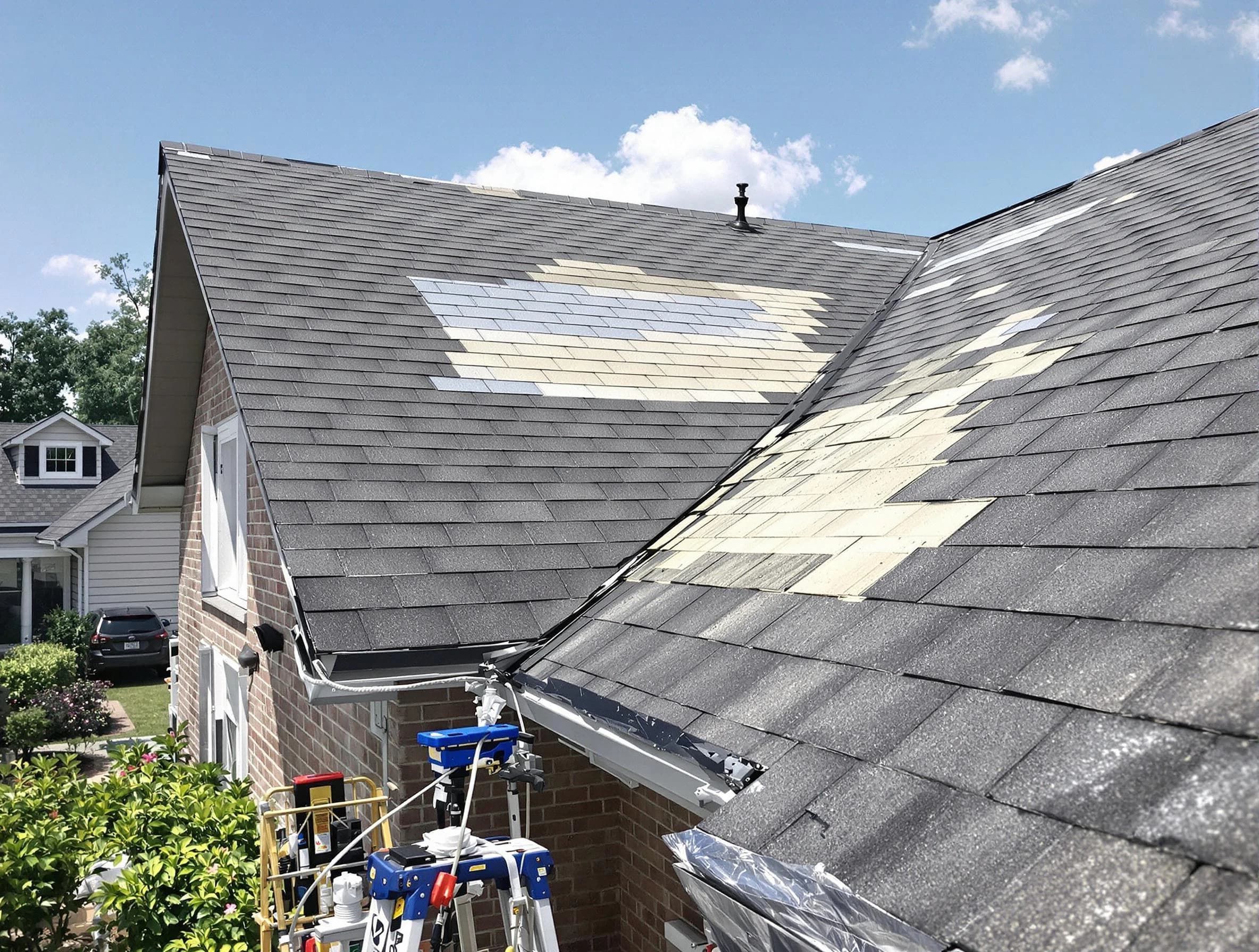 Close-up of roof repairs by Parma Roofing Company in Parma, OH