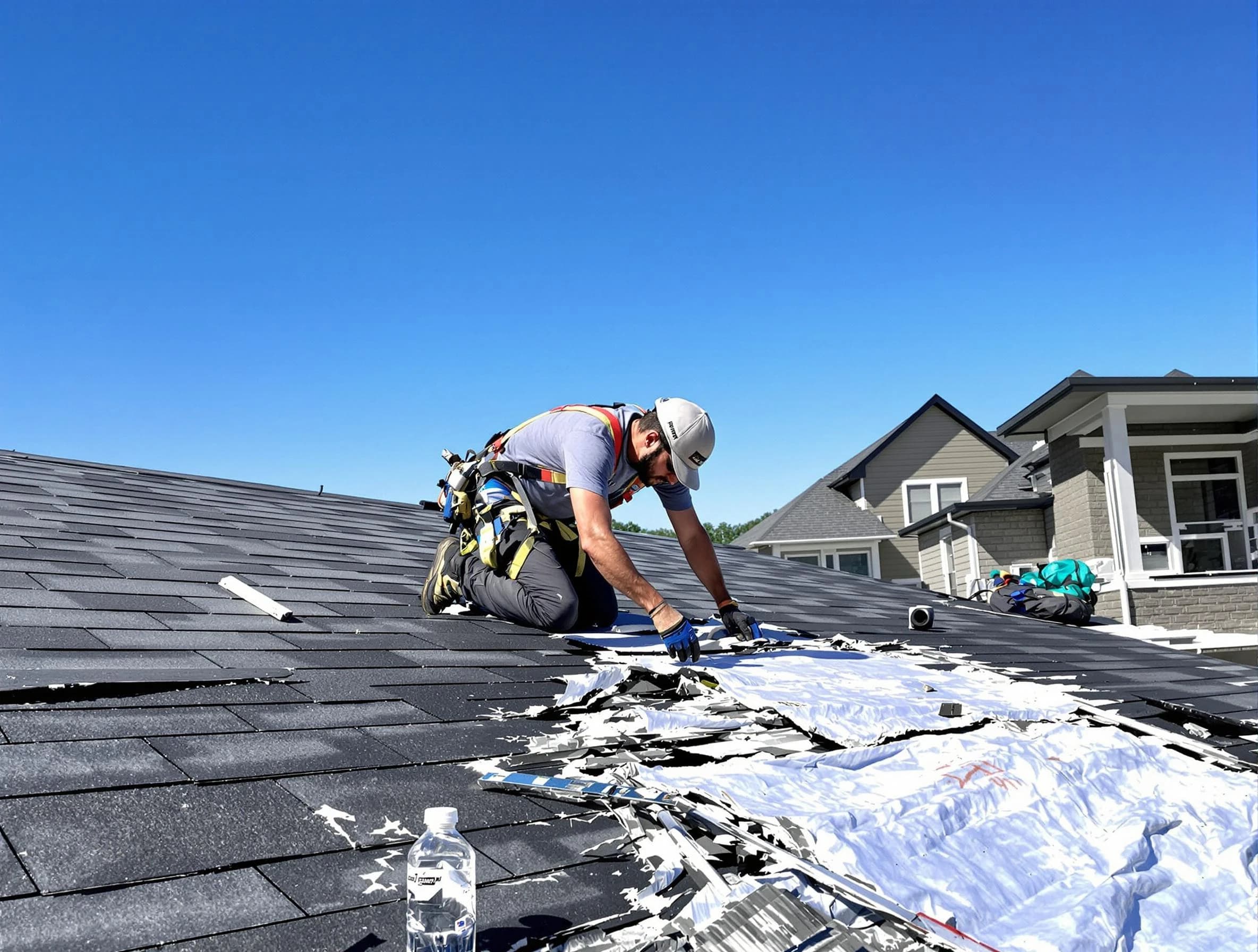 Parma Roofing Company repairing a roof section in Parma, OH