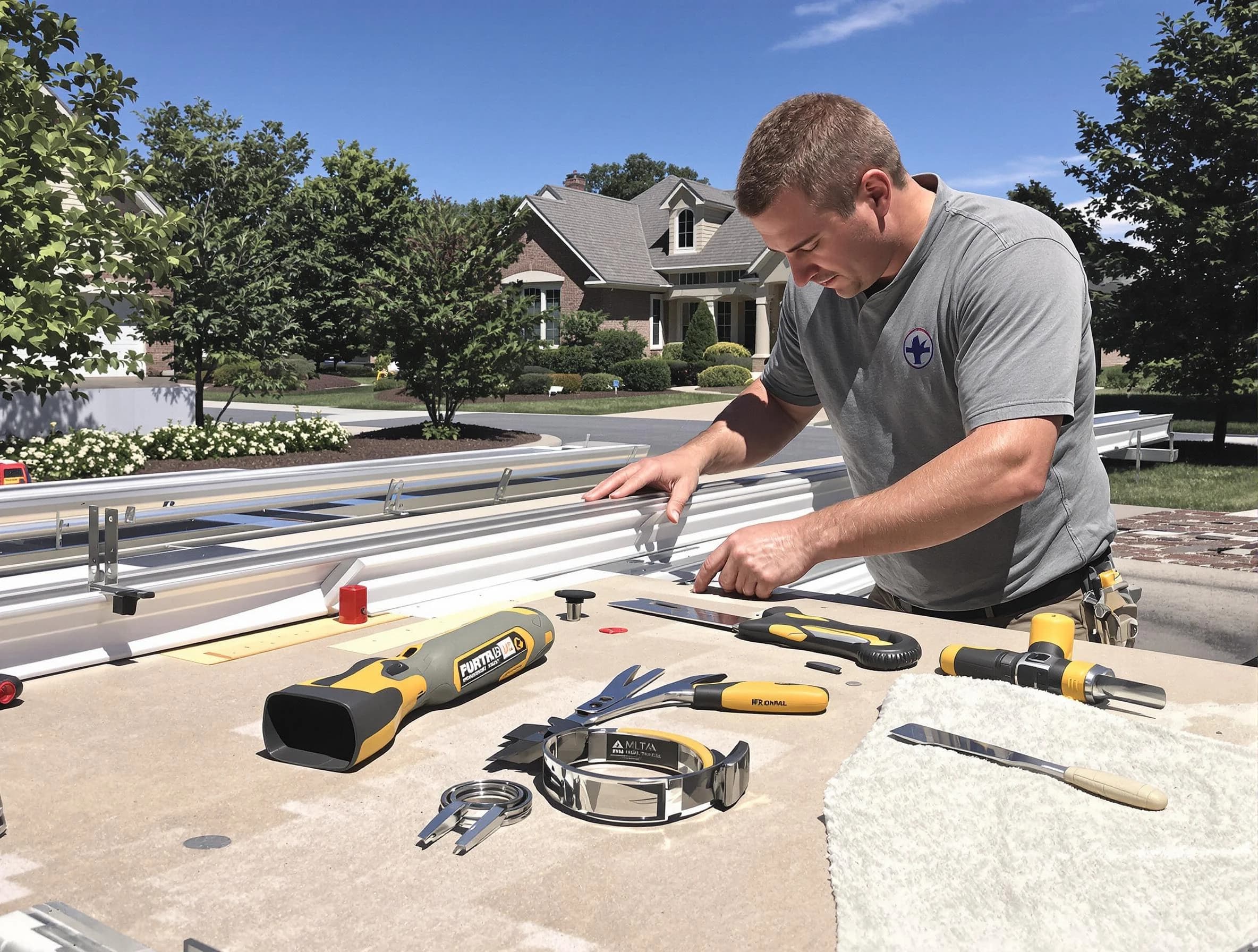 Freshly installed seamless gutter by Parma Roofing Company in Parma, OH