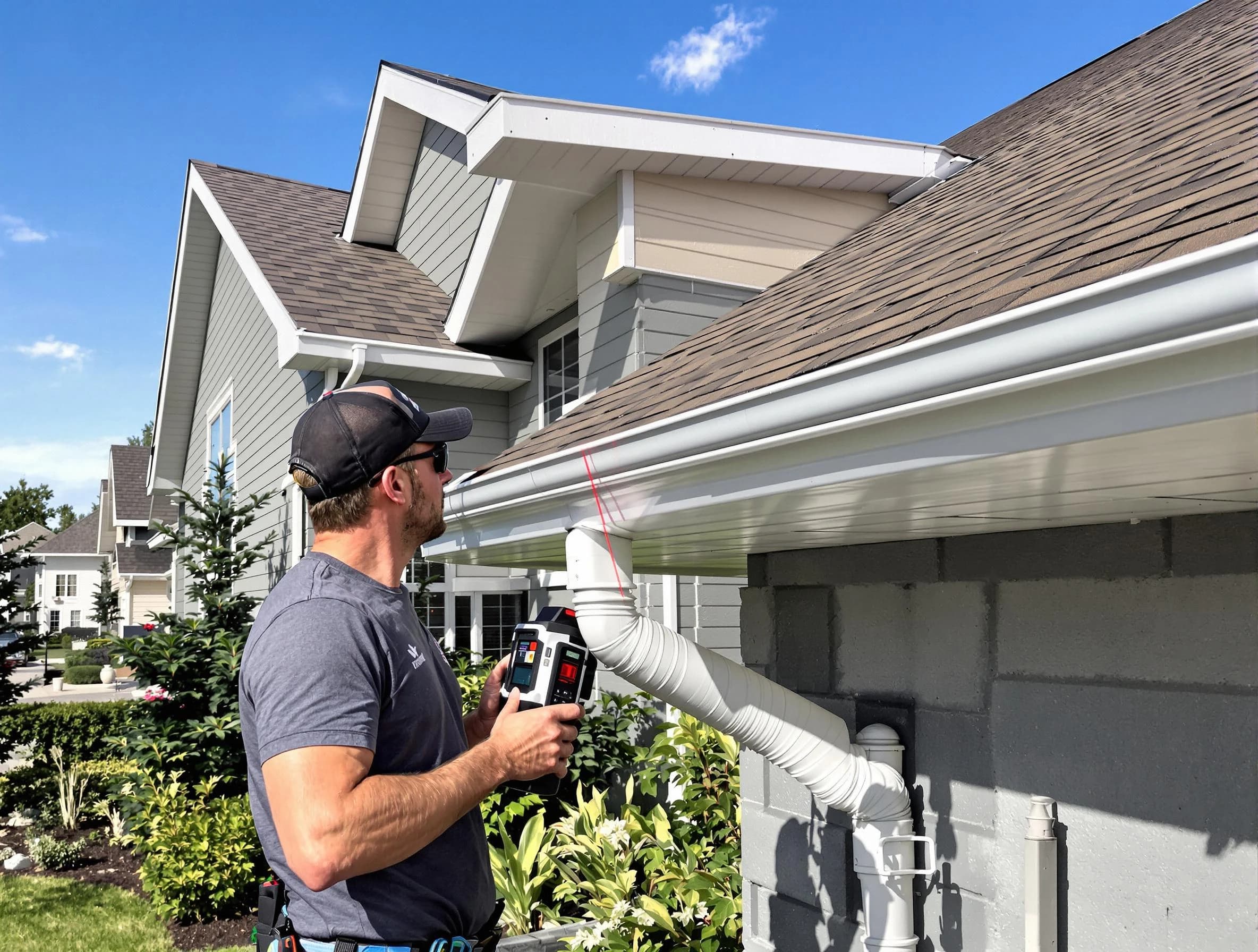 Parma Roofing Company installing seamless gutters in Parma, OH